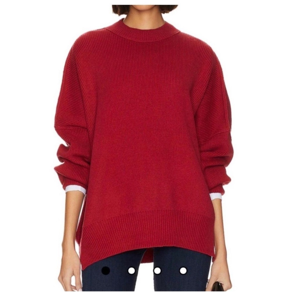 Free People Easy Street Tunic Oversized Ribbed Mock Neck Sweater Red Cherry NEW